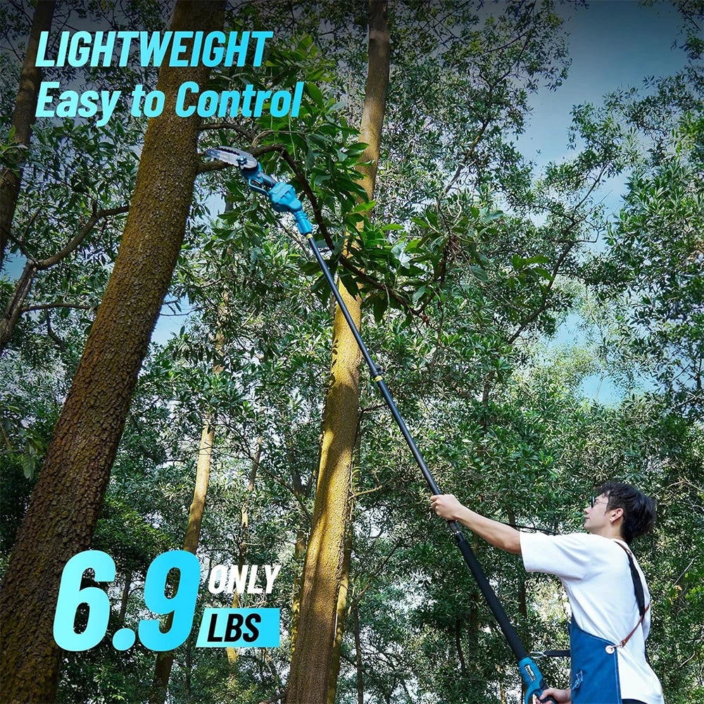 Seesii 6'' Cordless Mini Chainsaw Brushless Electric Chainsaw with 3M with Extension Pole for Tree Trimming Limb Branch Pruner