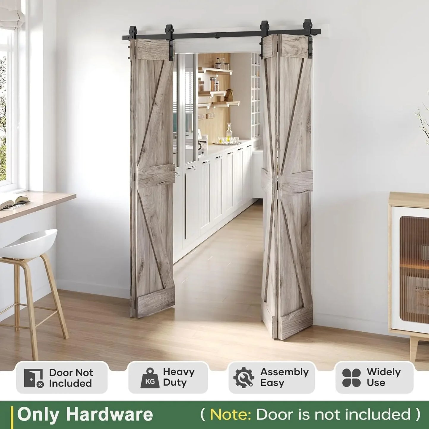 64 Inch Bifold Sliding Barn Door Hardware Track Kit Side Mounted Black Roller Smooth and Quiet Easy Assembly Fits Four 15 Inch Bi Folding Doors