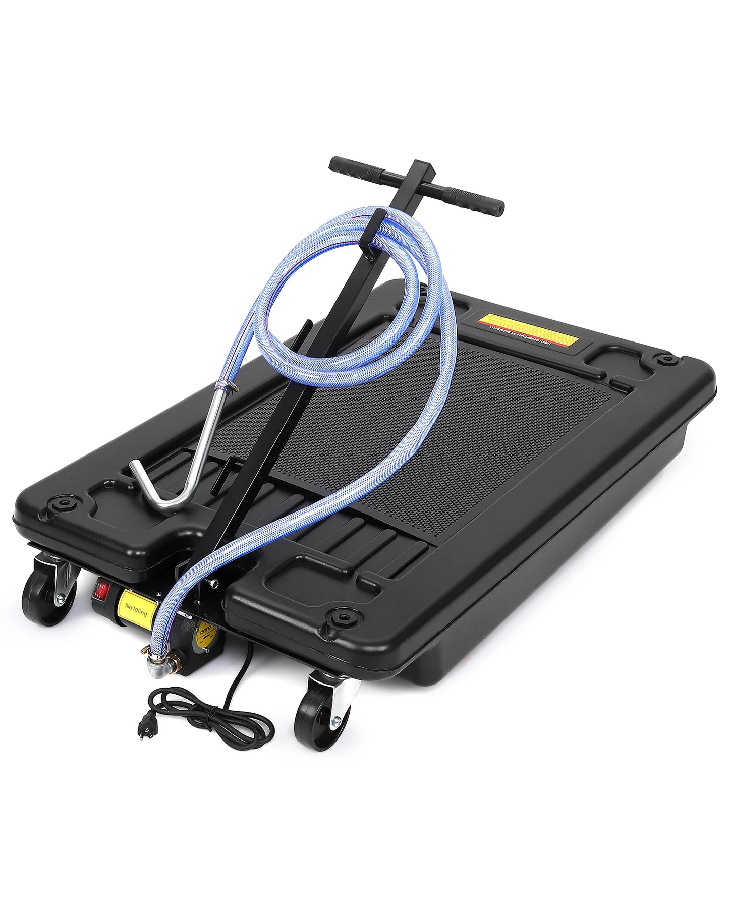 17/20 Gallon Electric Oil Drain Pan w/ 110V Pump & 7.2 Ft Hose, Low Profile & T Folding Handle Oil Drain Cart for Truck Car SUV