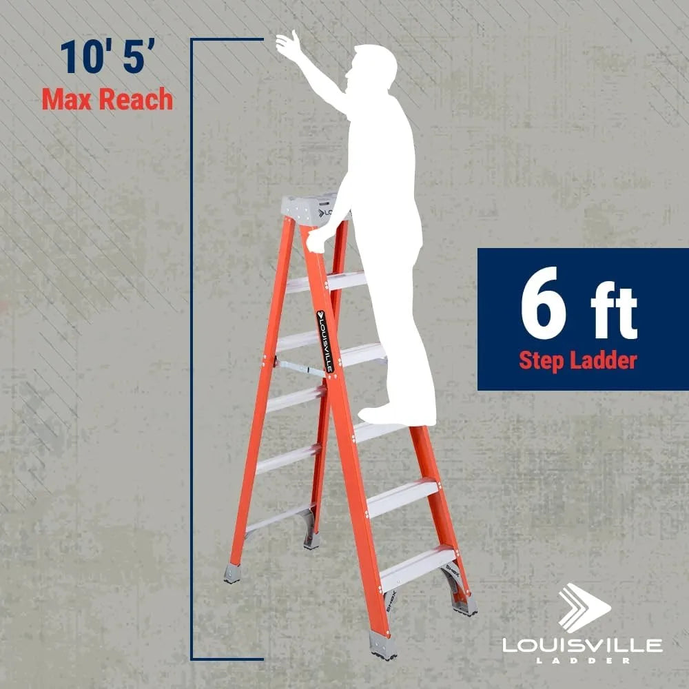 6-foot fiberglass step ladder, 300-pound load capacity, type ia, fs1506