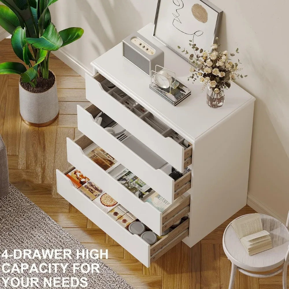 4 Drawer Dresser for Bedroom, Sturdy White Chest of Drawers with Anti-Tip Device, Modern Large Capacity Storage Furniture for C