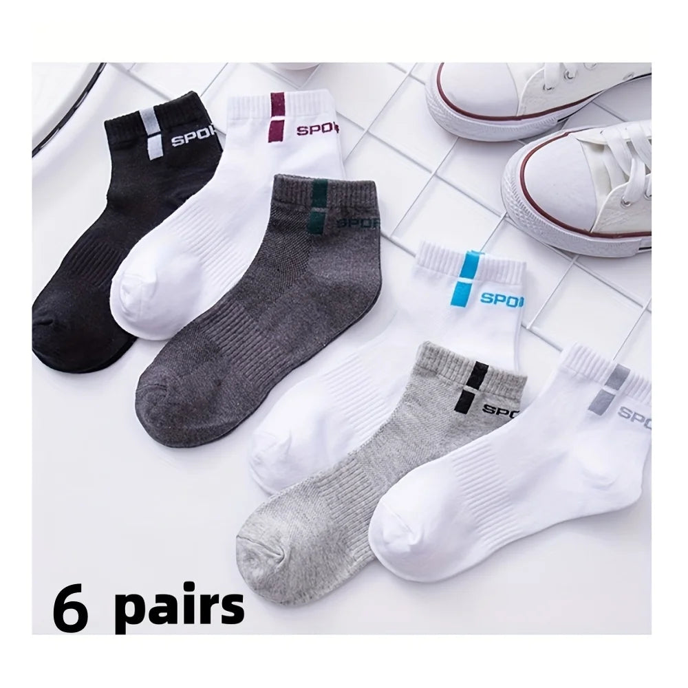 6 pairs of socks, men's mid length socks, anti odor socks, sweat absorbing socks, men's socks, sports mid length socks