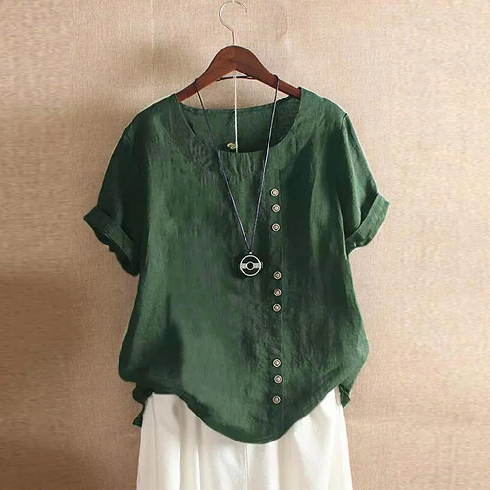 Women's Short Sleeve Cotton Linen Beautiful Tunic Blouse Tops Ladies Casual Basic Shirt Plus Size Clothes L-5XL Clothing 2023