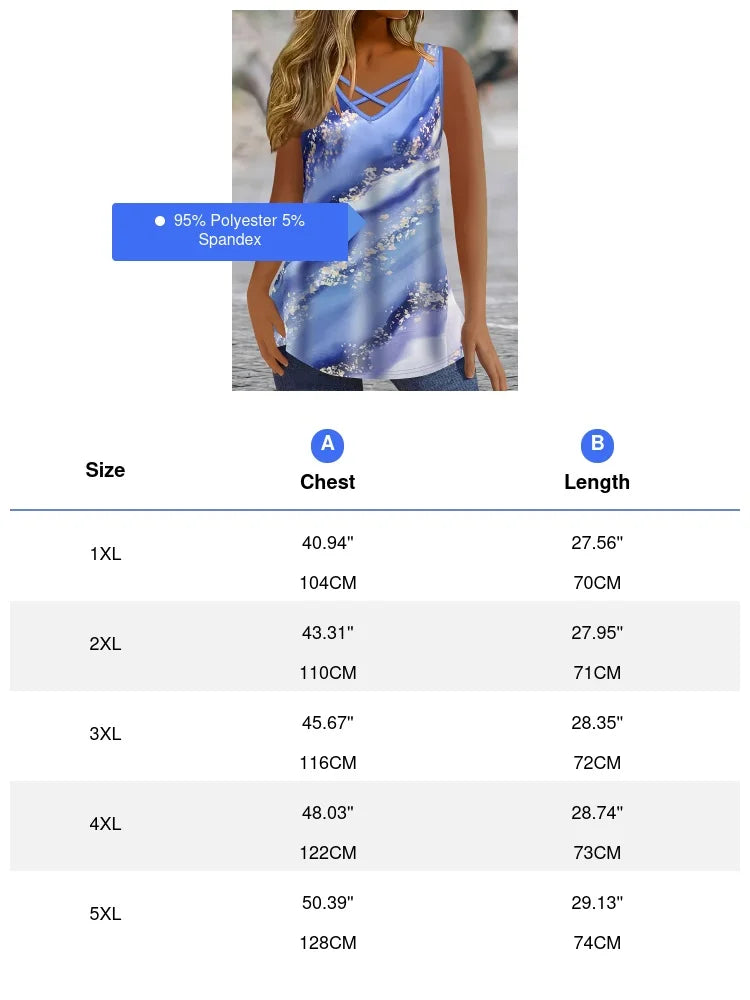 Plus Size Marble Print Tank Top Casual Criss Cross Sleeveless V Neck Top For Summer & Spring Women's Plus Size Clothing
