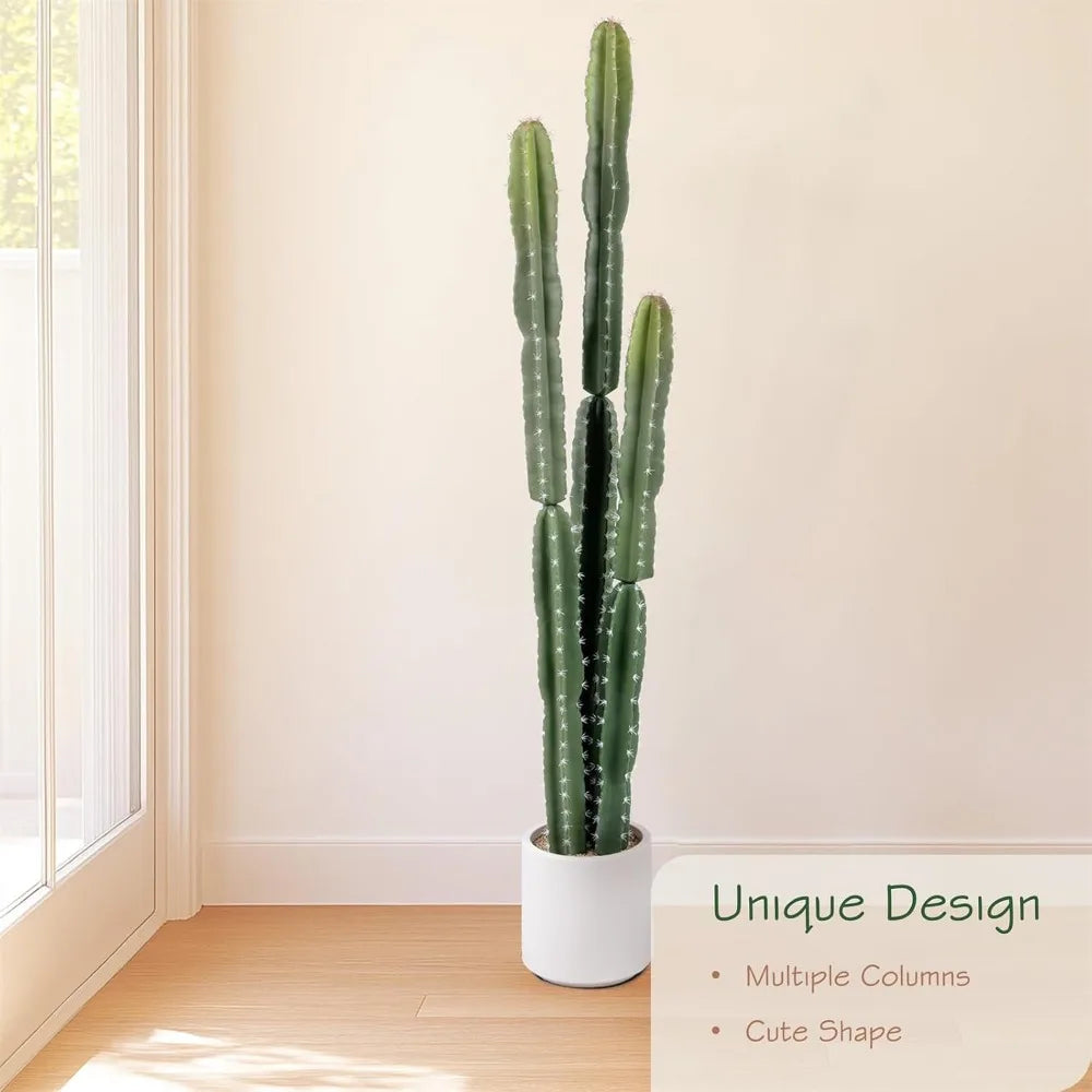 UV Resistant 5ft Large Artificial Cactus with White Decorative Planter, 60in Realistic Faux Cacti Indoor, Lifelike Fake Cactus P
