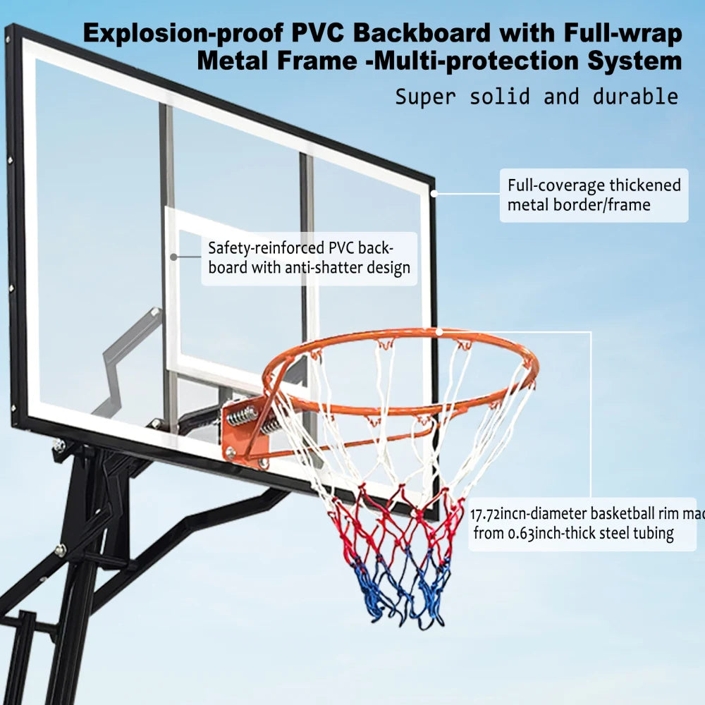 Portable Basketball Hoop for Youth Adults & Professional Match,Adjustable Height 8.04 ft to 10.01 ft,44 inch Backboard