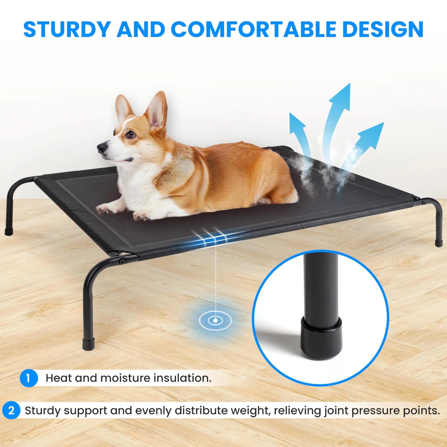 Cooling Elevated Dog Bed Outdoor Raised Portable Dog Cot Beds No-Slip Feet Durable Portable Pet Hammock Bed,
