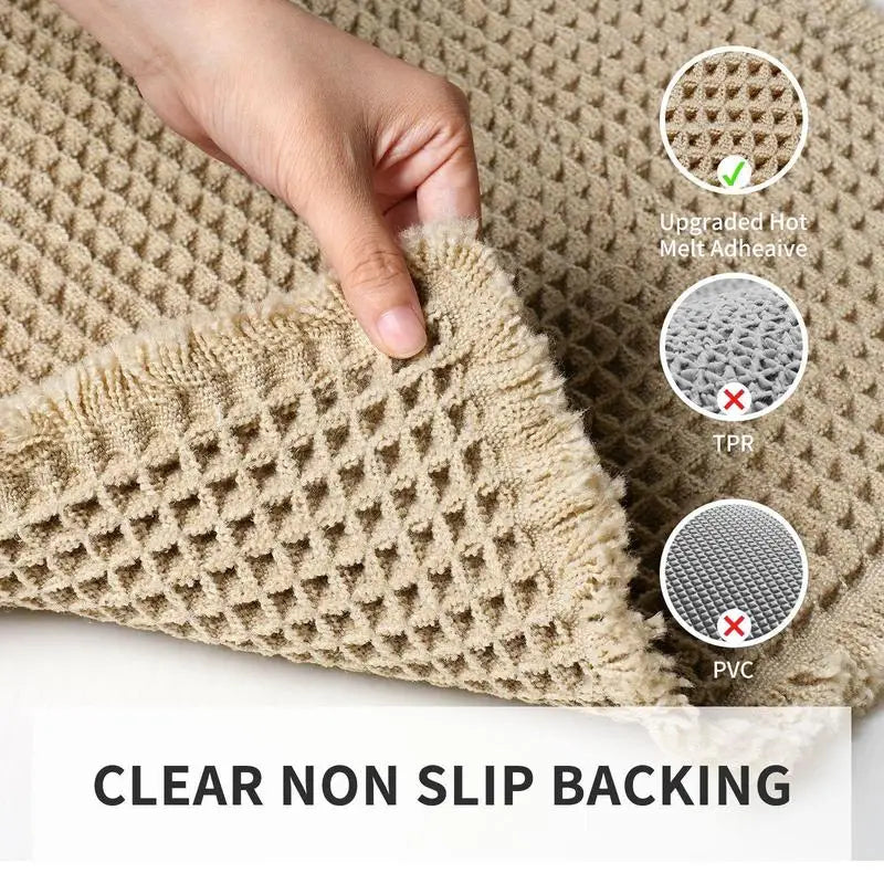 Grid Design Mat Set of 2 Non Slip Rectangle Mats Absorbent Rugs for Home Hotel Bathroom Kitchen Decor