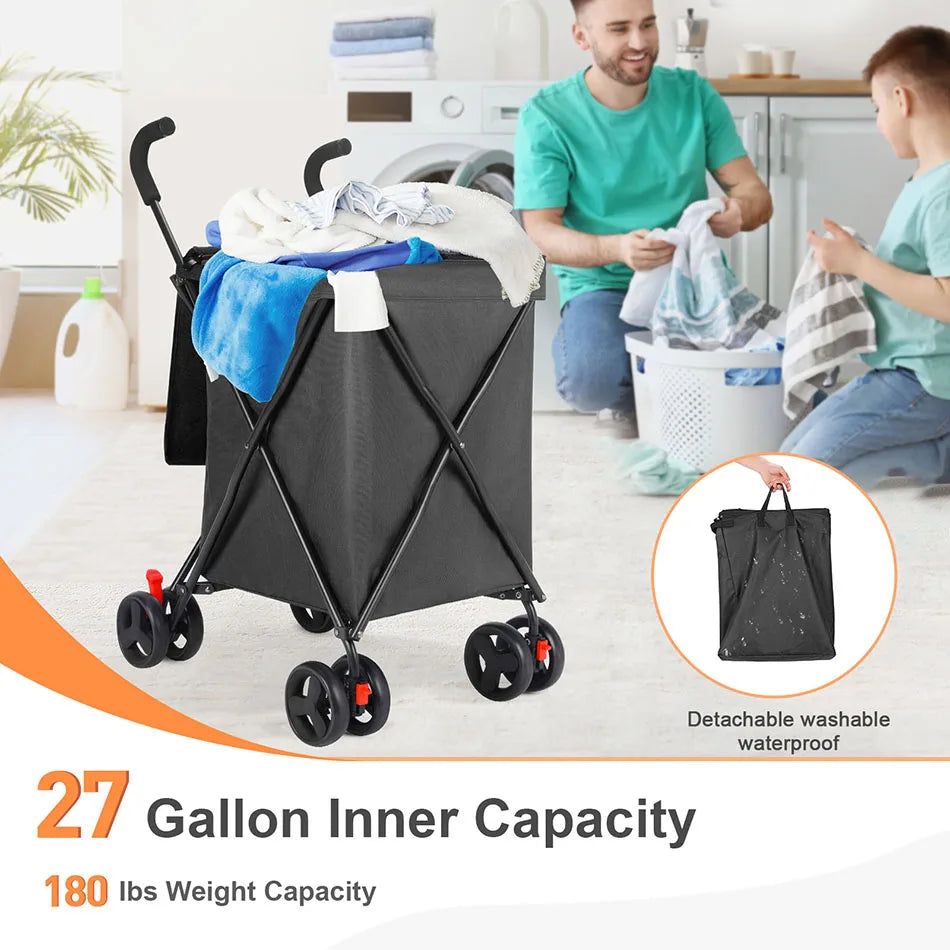 Folding Hand Truck Black Big Lightweight Cart Portable Telescopic Dolly Backpack Luggage Travel Moving Shopping Trolley