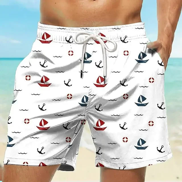 Mens Board Shorts Quick Dry Beach Hawaiian Print Trunks