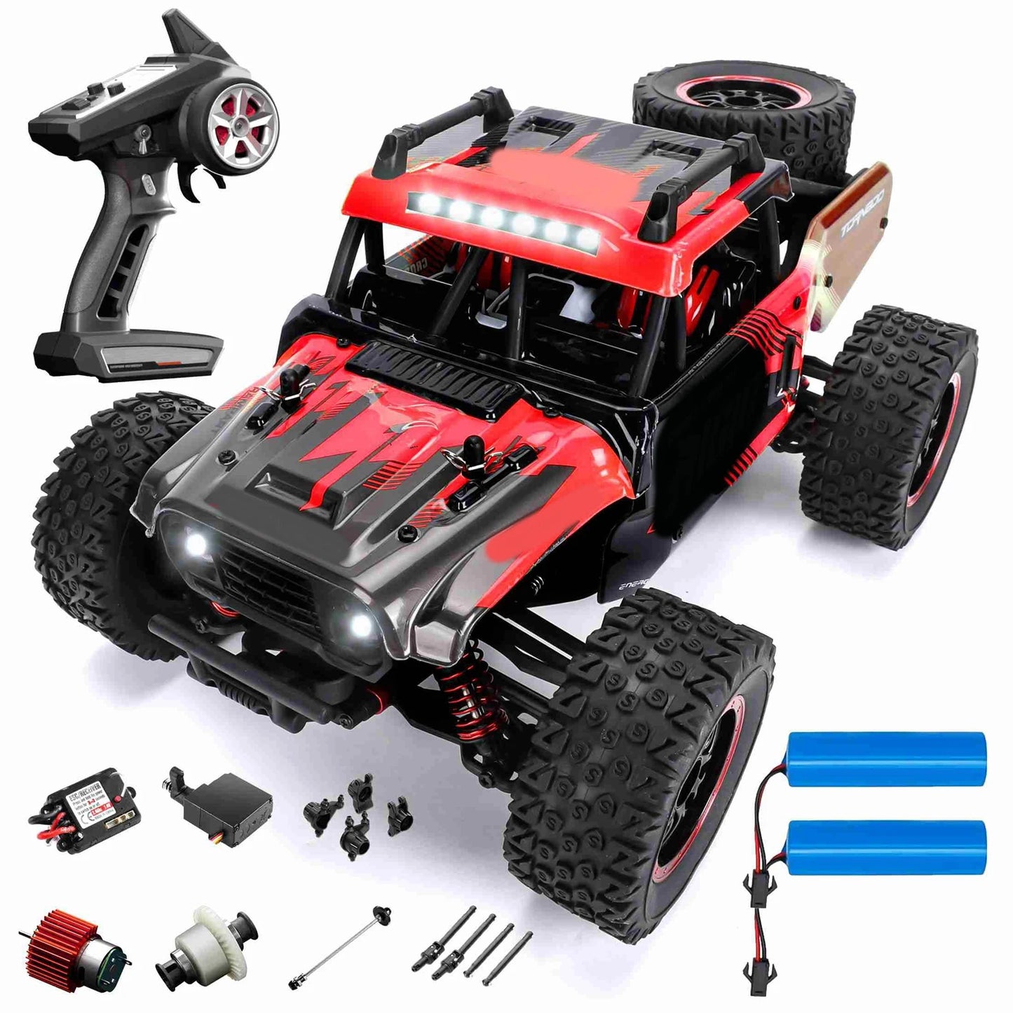 1:14 Red RC Off Road Car 4 Wheel Drive Remote Control Vehicle for Children Dual Battery Version