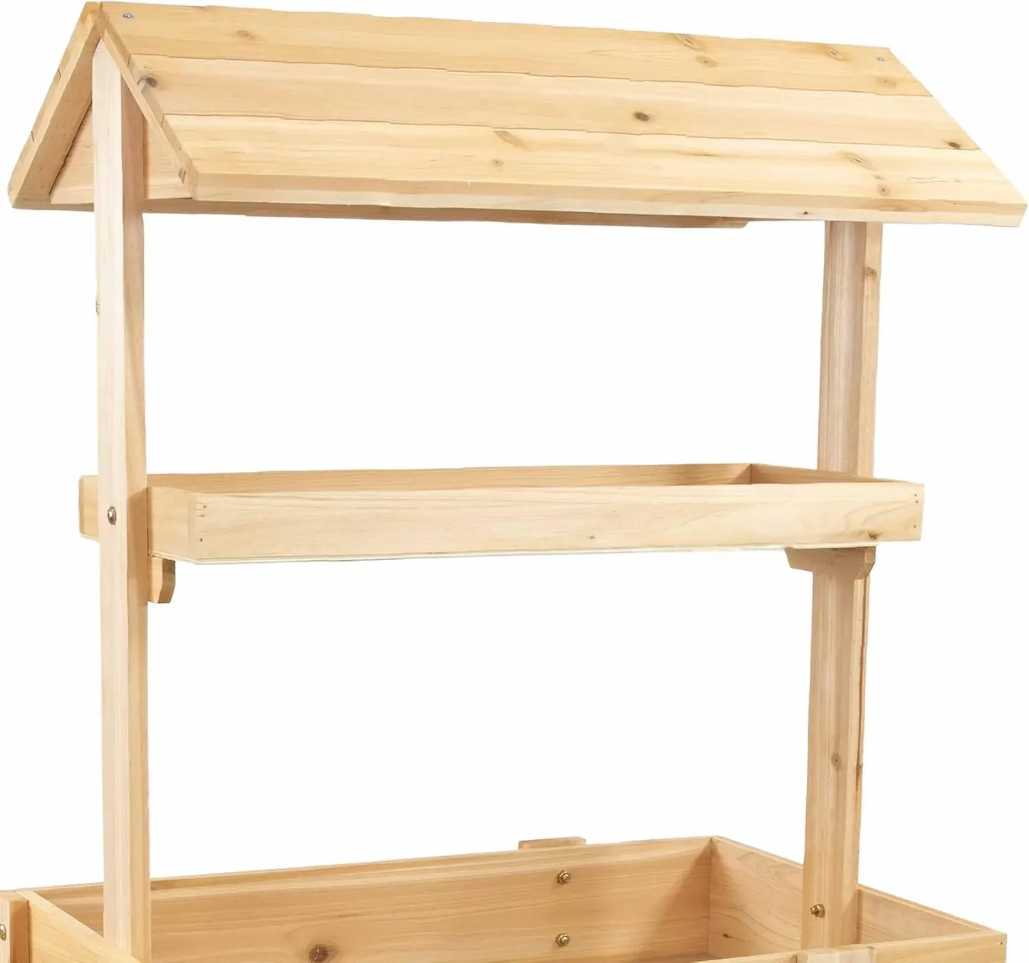 30 lb Weight Capacity Natural Fir Country Market Flower Cart Display Stand with Wheels 2 Shelve Fir Wood