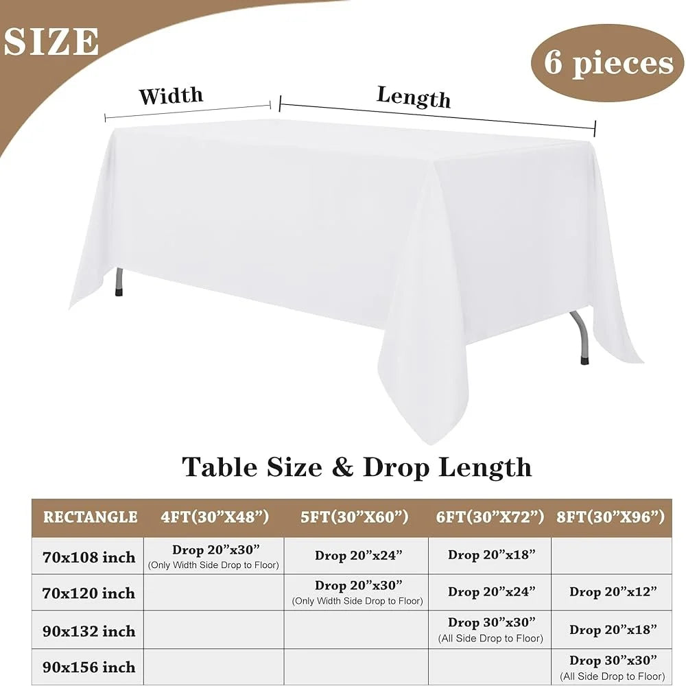 Reusable Tablecloths 6 Pack Stain Resistant Polyester Fabric Rectangular Tables Suitable Parties Events Family Gatherings