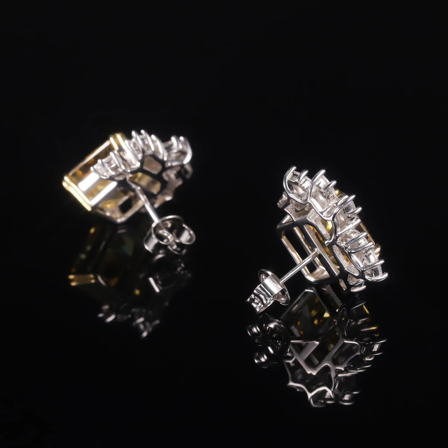Gems Ballet Marquise CZ FancyYellow Stud Earrings 925 Silver