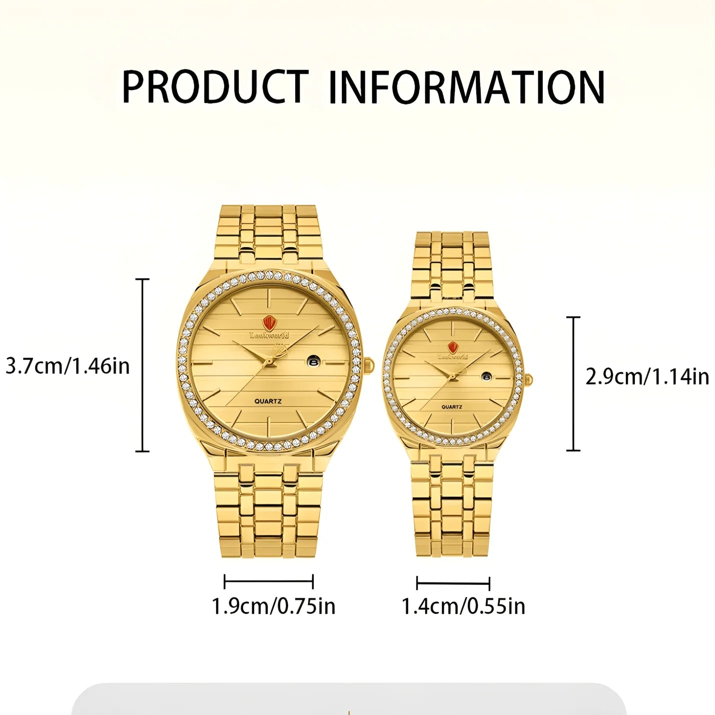 1 set of couple set quartz watch, all gold body, mineral crystal, with watch box, Valentine's Day gift, New Year's gift couple