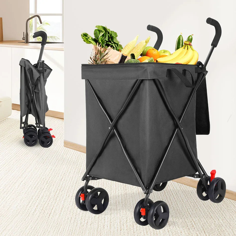 Folding Hand Truck Black Big Lightweight Cart Portable Telescopic Dolly Backpack Luggage Travel Moving Shopping Trolley