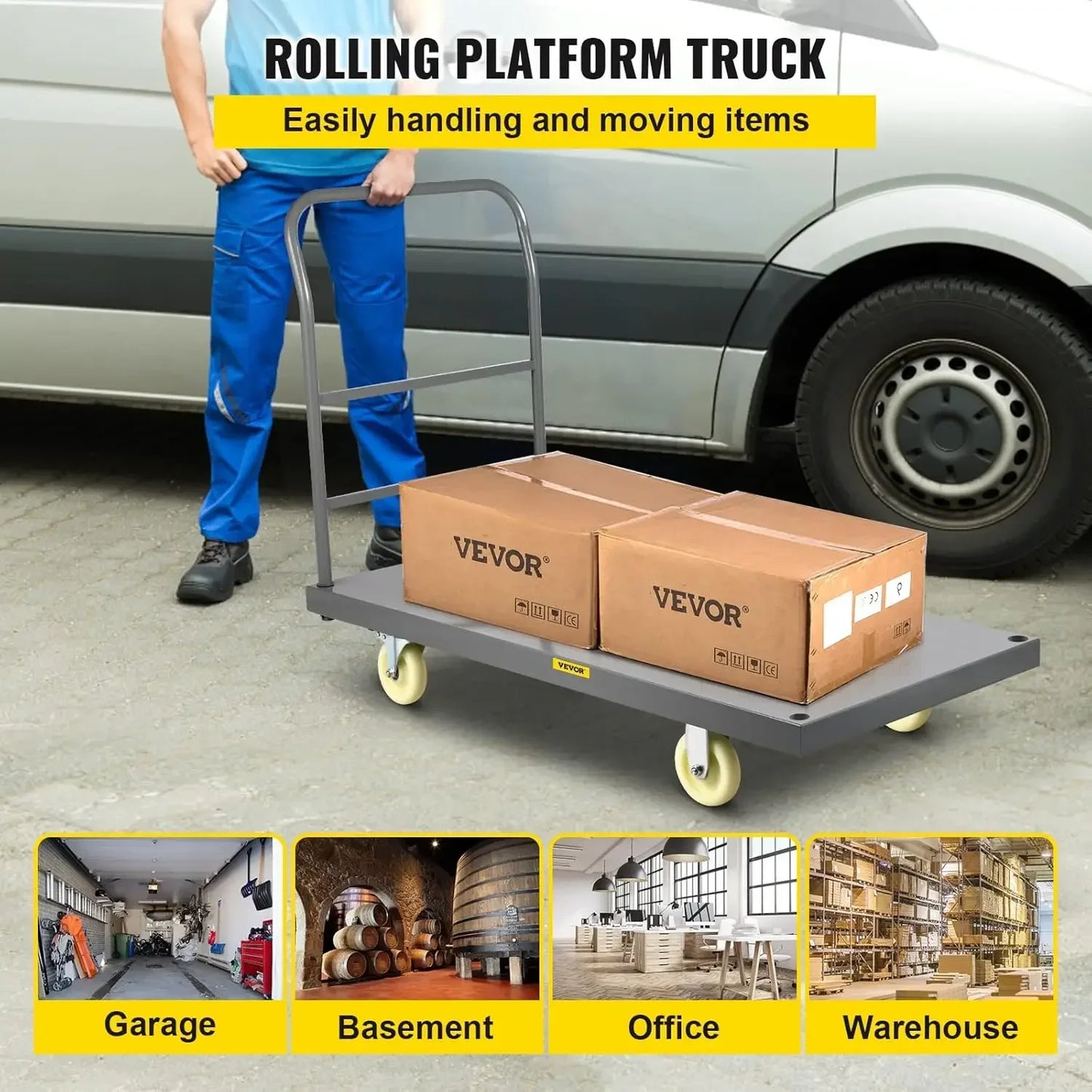 Platform Truck, 2000lbs Capacity Steel Flatbed Cart, 47"Length x 24"Width x 32"Height Flat Dolly, Hand Trucks with5"Nylon Caster