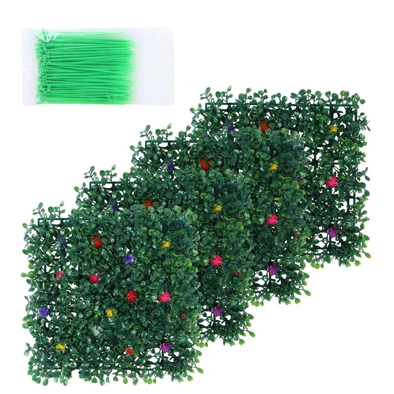 4PCS Artificial Green Wall Background Decoration Simulated Green Wall Background Decor 25cm Milan 81 Grass Head with 15 Flowers