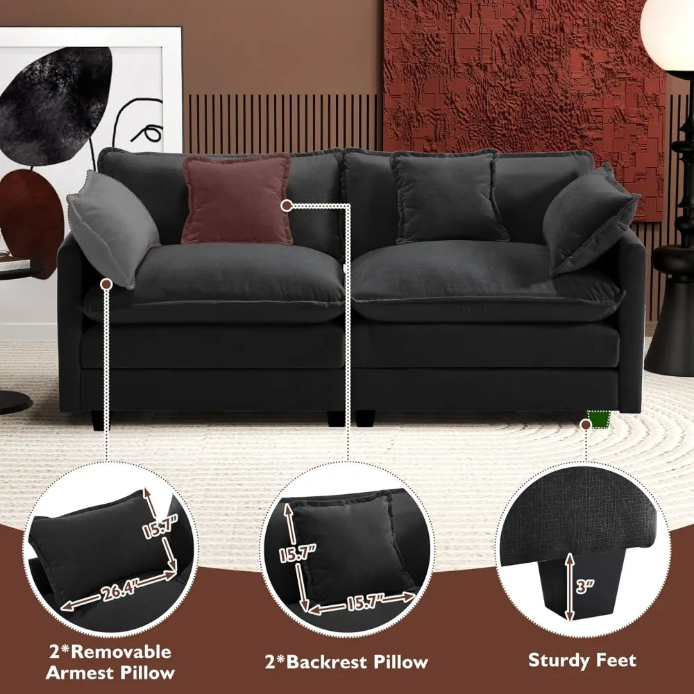 Modern 77" Sectional Loveseat Sofa, Comfortable 2-Seat Couch for Living Spaces and Apartments