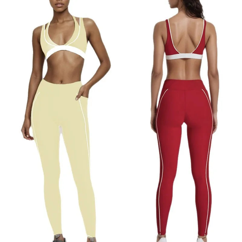 2 Pieces Women's Tracksuit Yoga Set Workout Gym Sportswear High Waist Leggings Fitness Shorts V-neck Halter Bras Sports Suits