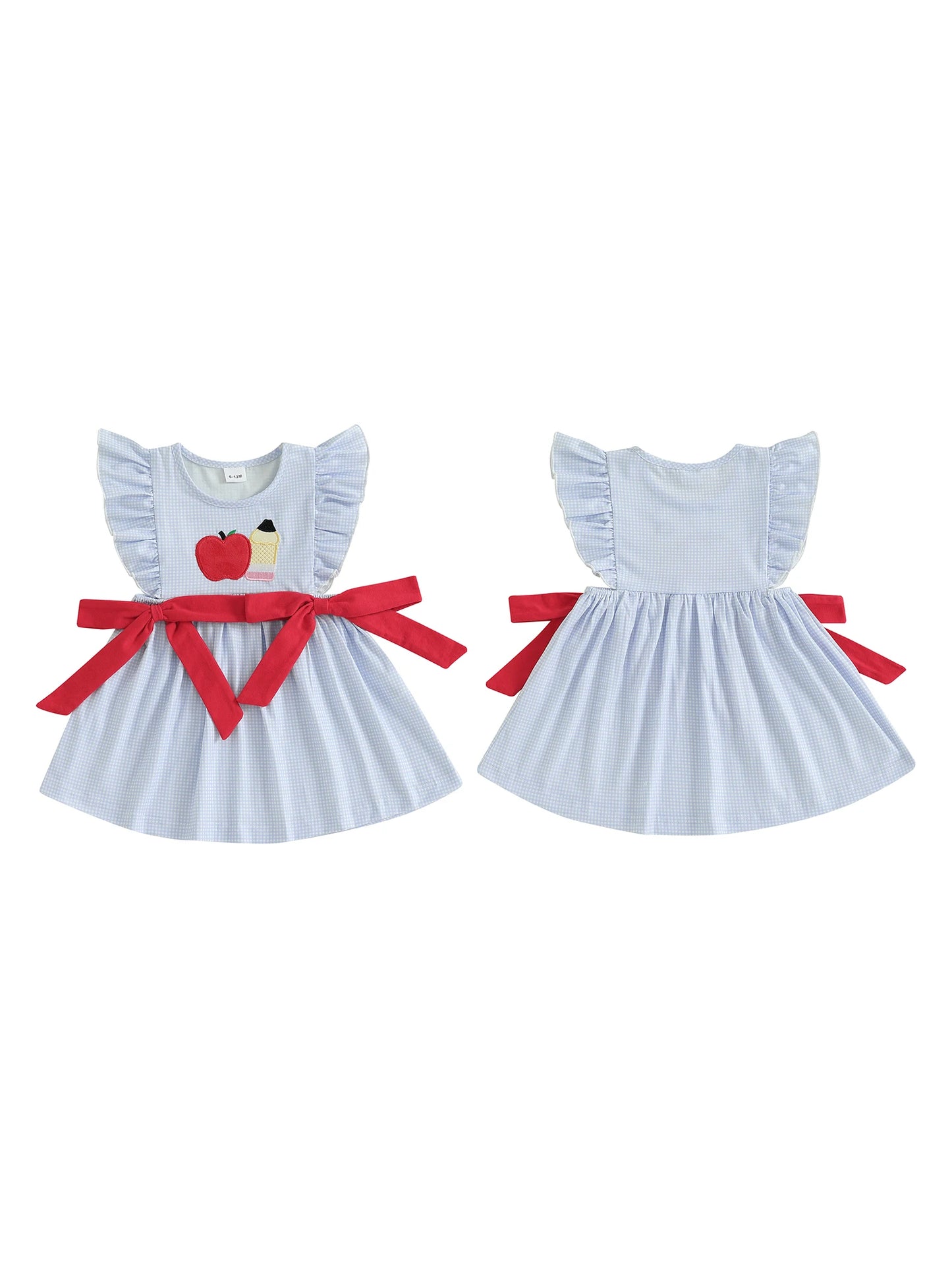Adorable Baby Girl Summer Dress with Embroidered Flowers Plaid Bows and Flutter Sleeves - Loose Fit Ruffled Trim Dress