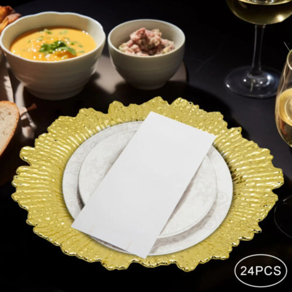 Bymaocar 24pcs 13inch Chargers Plate Round Gold Salad Reef Plate Luxurious Decor for Wedding Dinner Easy to Clean & Lightweight