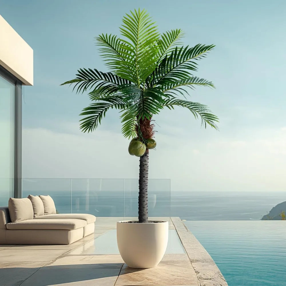 6FT Artificial Phoenix Palm Tree with Coconut Fruit Outdoor Indoor Decor Large Faux Coconut Silk Palm Tree Tropical Fake Tree La