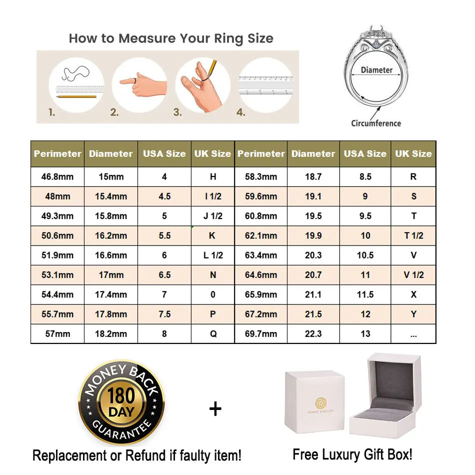 Newshe Luxury Moissanite Wedding Rings Set for Women 925 Sterling Silver D Color VVS1 with GRA Certificate Bridal Ring Jewelry