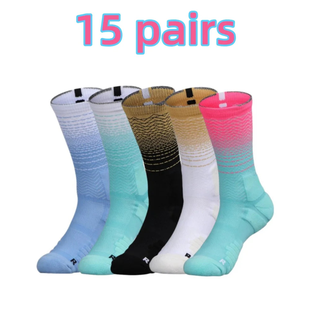 5/10/15 Practical Gradient Basketball Socks Towel Bottom High Barrel Breathable Sports Elite Men's Middle Barrel High Butt Train