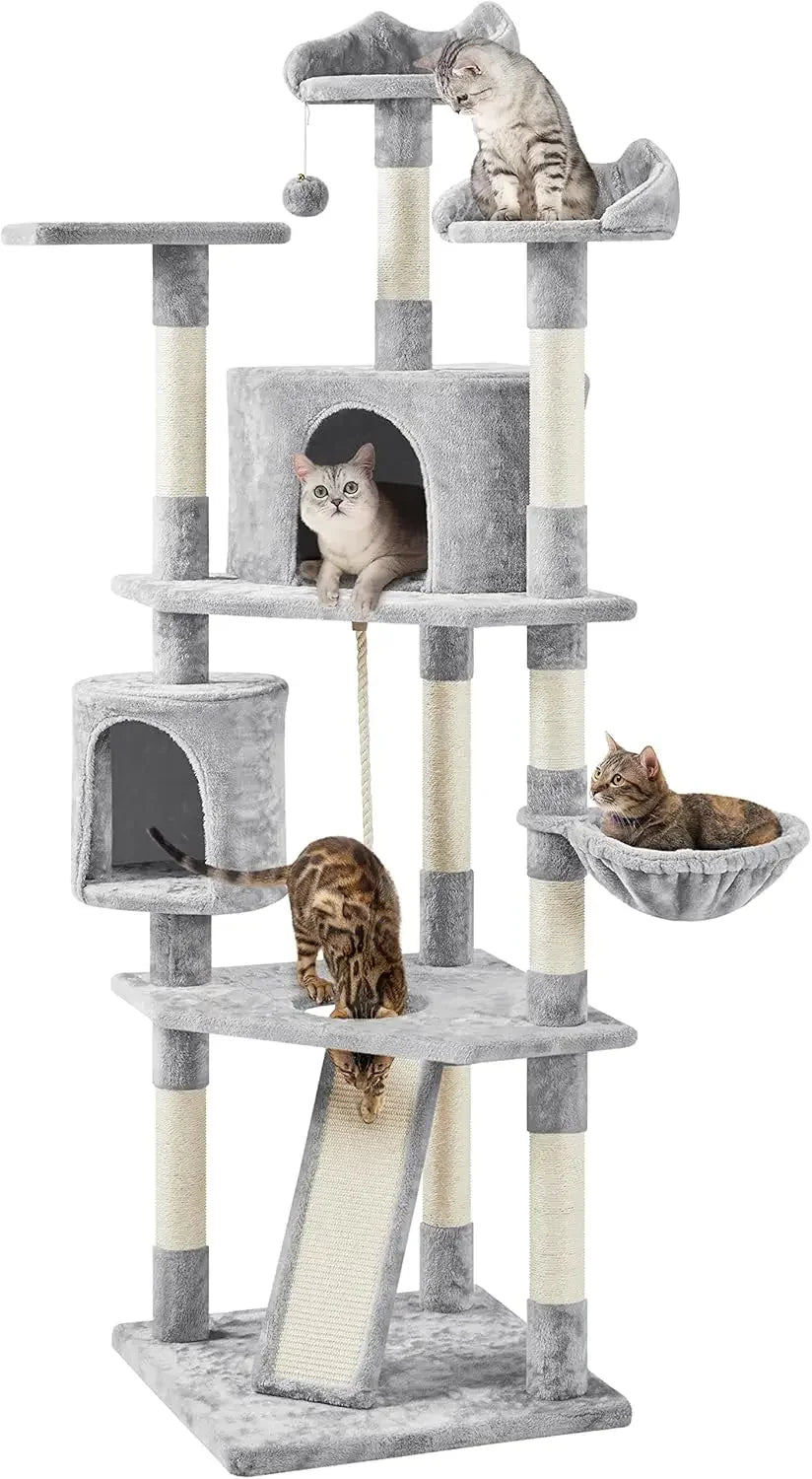 79inMulti-Level Cat Trees Indoor Cat Tower with Sisal-Covered Scratching Posts,Plush Perches and Condo for Kittens,Cats and Pets