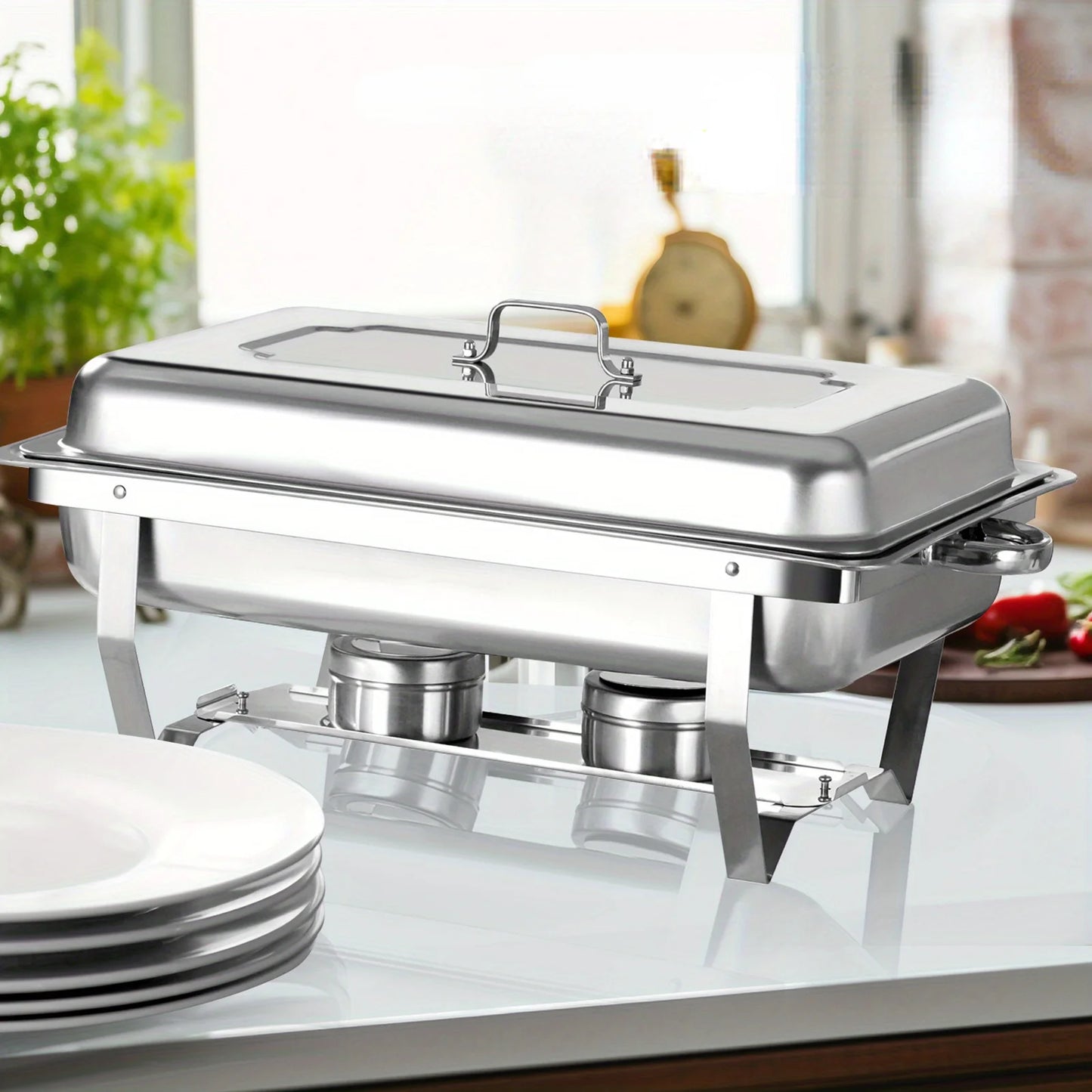 8 Pack Chafing Dish Buffet Set, Stainless Steel Food Warmer Kit with Lids, Food Pans, Water Pan and Fuel Holders for Restaurant