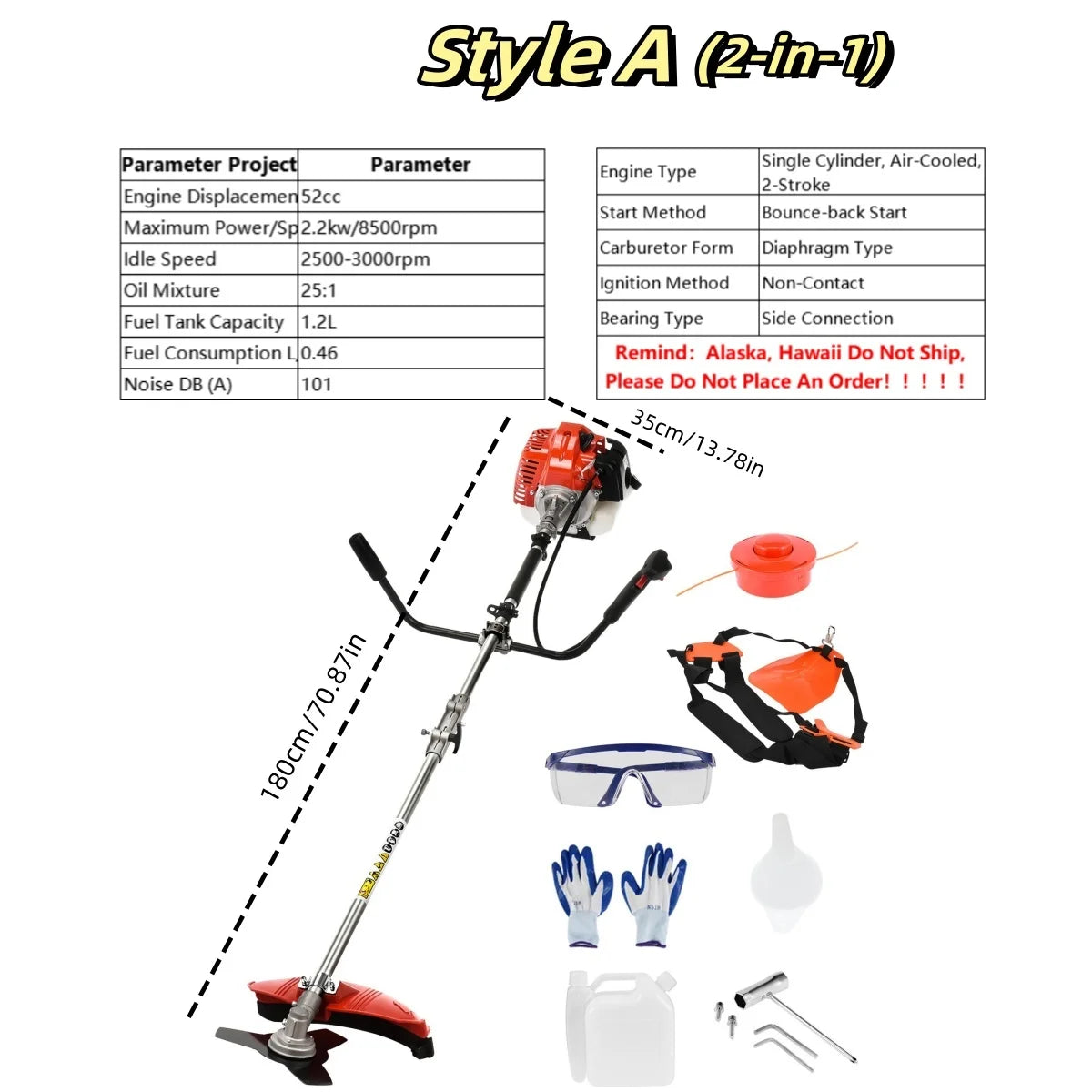 2200W Weed Eater Cordless Petrol 52CC 8500RPM,Ergonomic Strong Power String Trimmer Low Noise,2 In 1 Lawn Mower Machine Gasolene