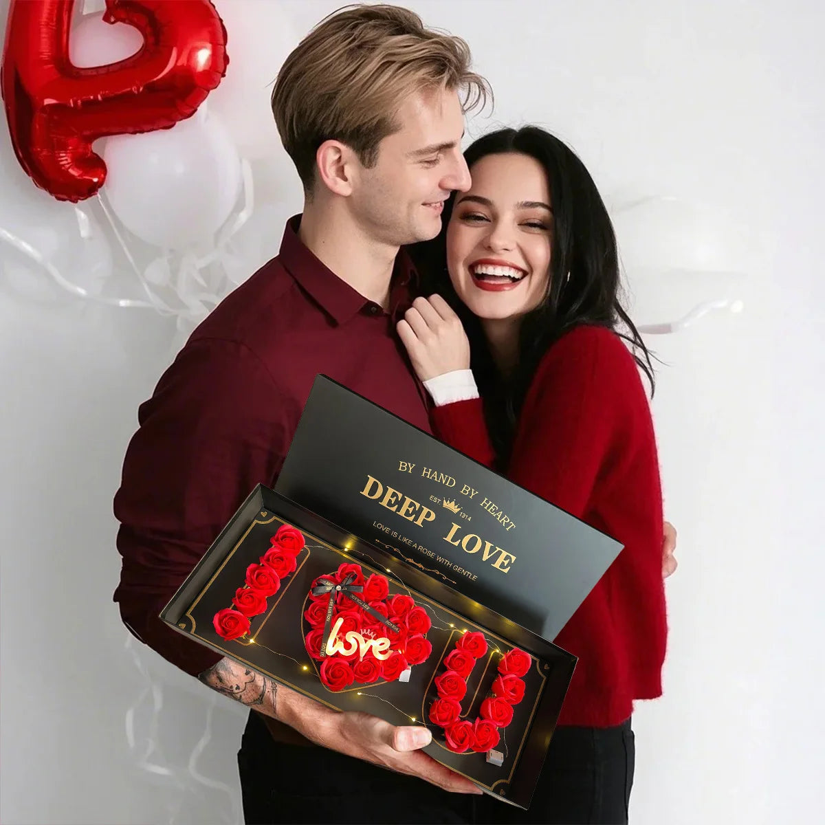 I Love You Rose Flower Gift Box, Valentine's Day Letter Shaped Fillable Box with Liners Rose Decor, DIY Craft Gift Set
