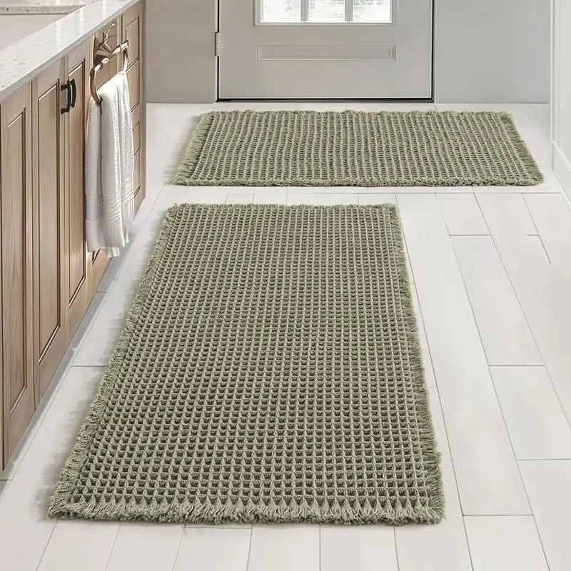 Grid Design Mat Set of 2 Non Slip Rectangle Mats Absorbent Rugs for Home Hotel Bathroom Kitchen Decor