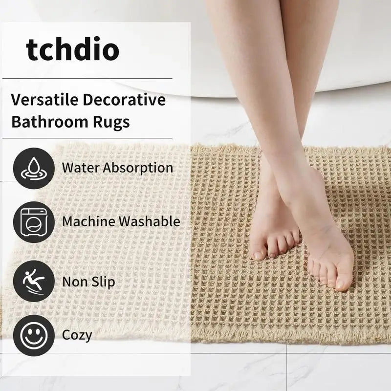 Grid Design Mat Set of 2 Non Slip Rectangle Mats Absorbent Rugs for Home Hotel Bathroom Kitchen Decor