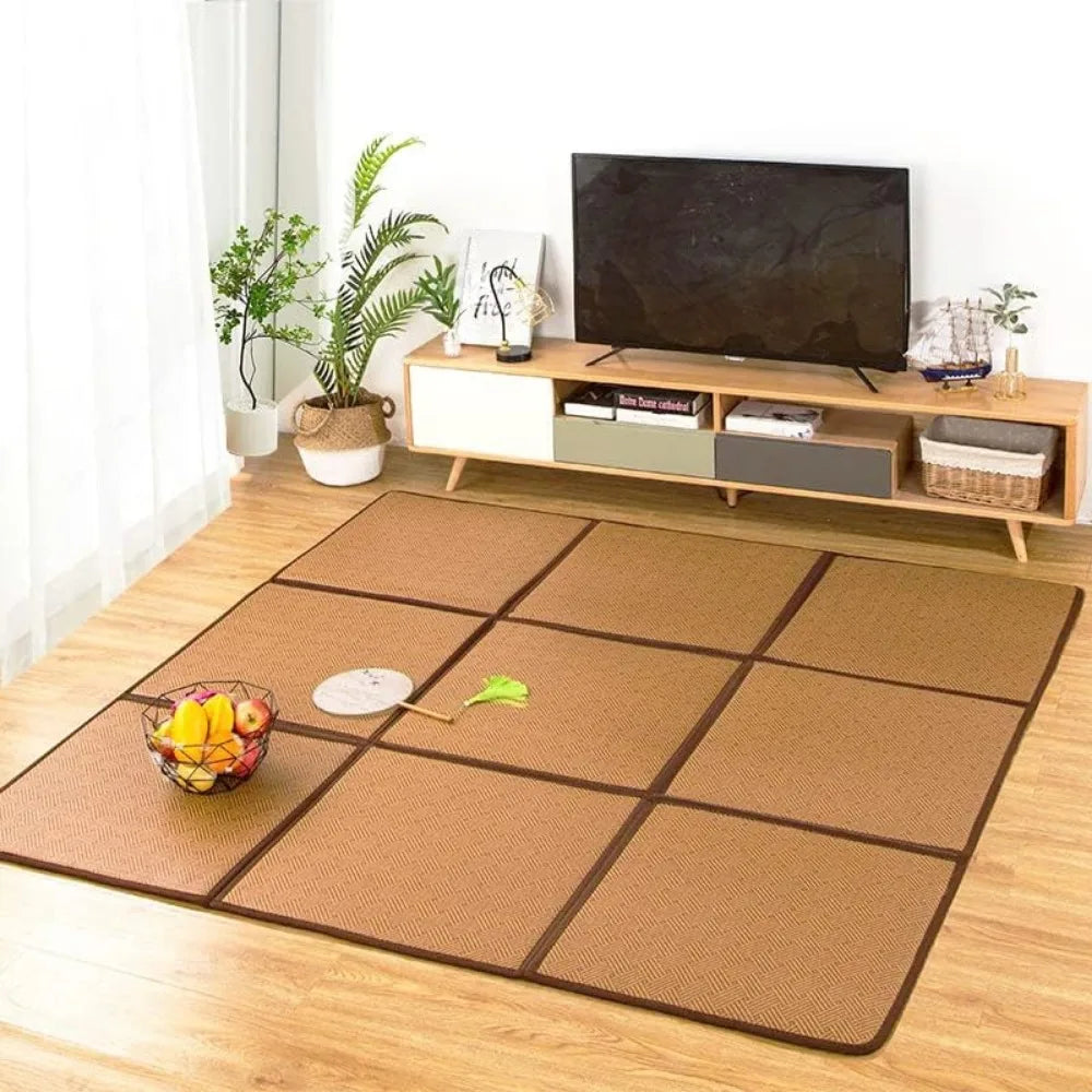 71'' x 71'' Japanese Rug Tatami Rug Mat 0.47'' Thick Japanese Floor Mattress Rattan Non-Slip Breathable Memory Foam Area Rug Be