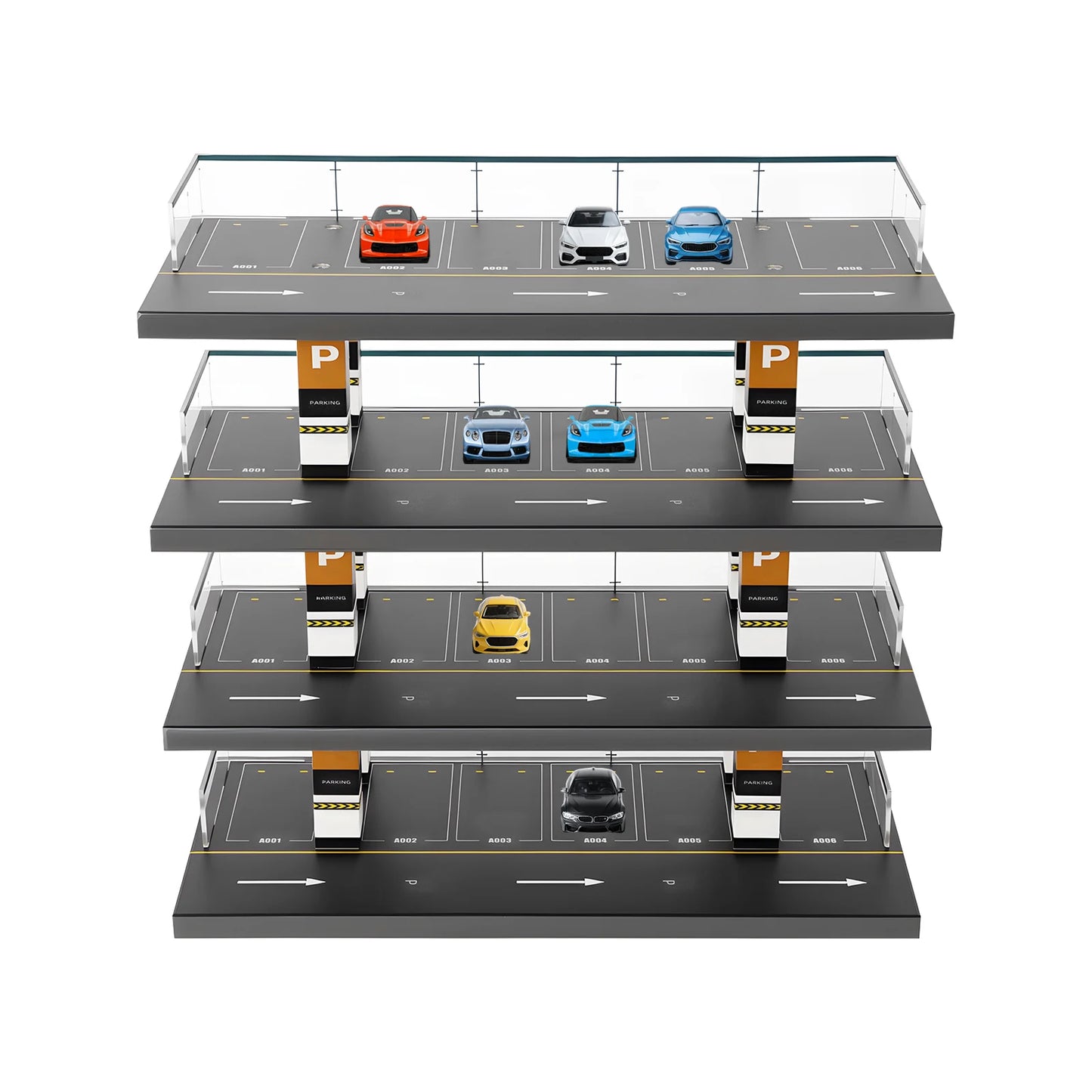 1:64 Scale Model Car Display Case – 4-Tier Acrylic & Wood Garage Diorama with Storage & Dust Protection