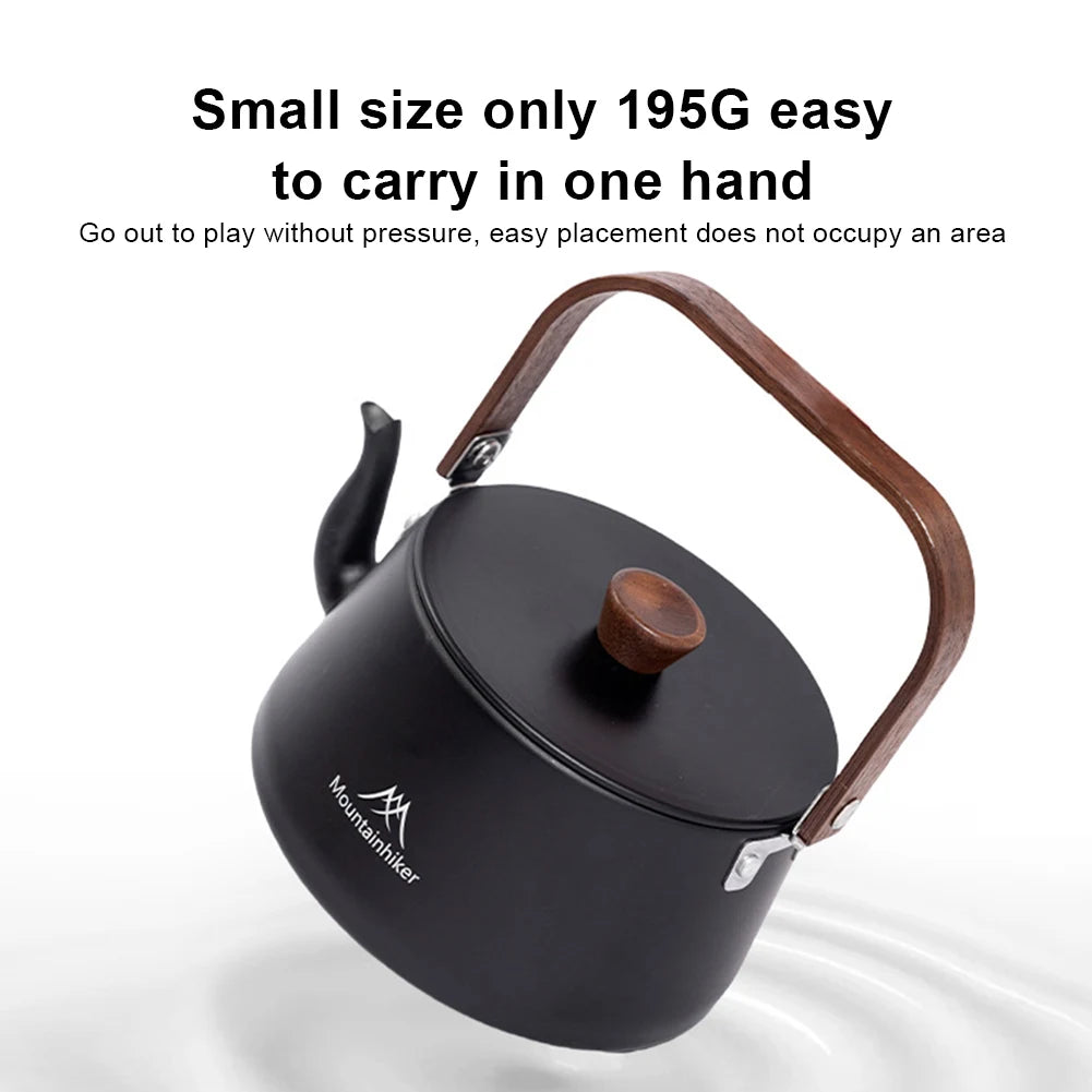 1.1L Camping Water Kettle with Wood Handle Teapot Coffee Pot Aluminum Alloy Ultralight Outdoor Kettle Tourist Cookware Supplies