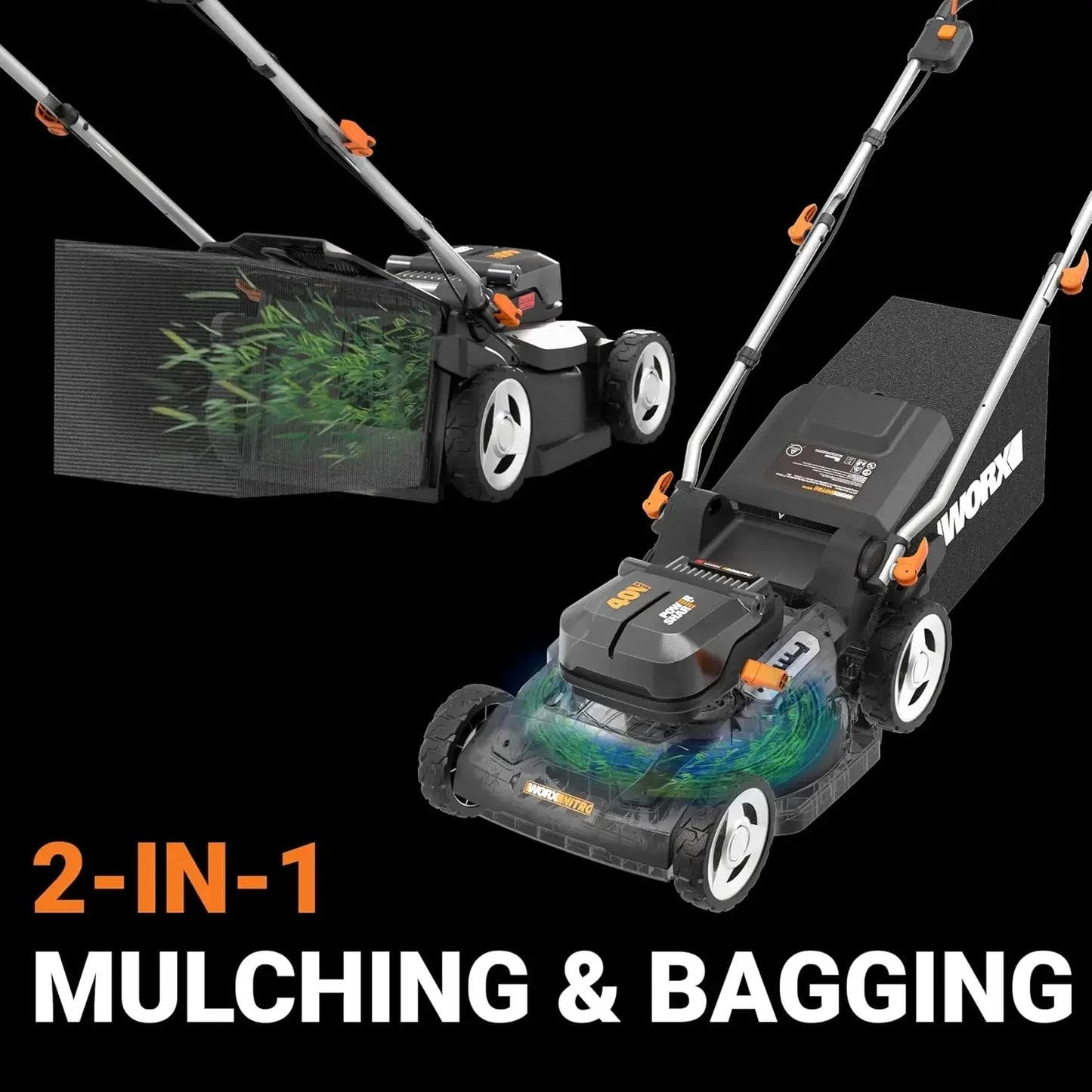 40V 17'' Cordless Lawn Mower for Medium Size Yards, 2-in-1 Electric Mower Cuts to Edge, Compact & Lightweight Push Lawn Mower wi