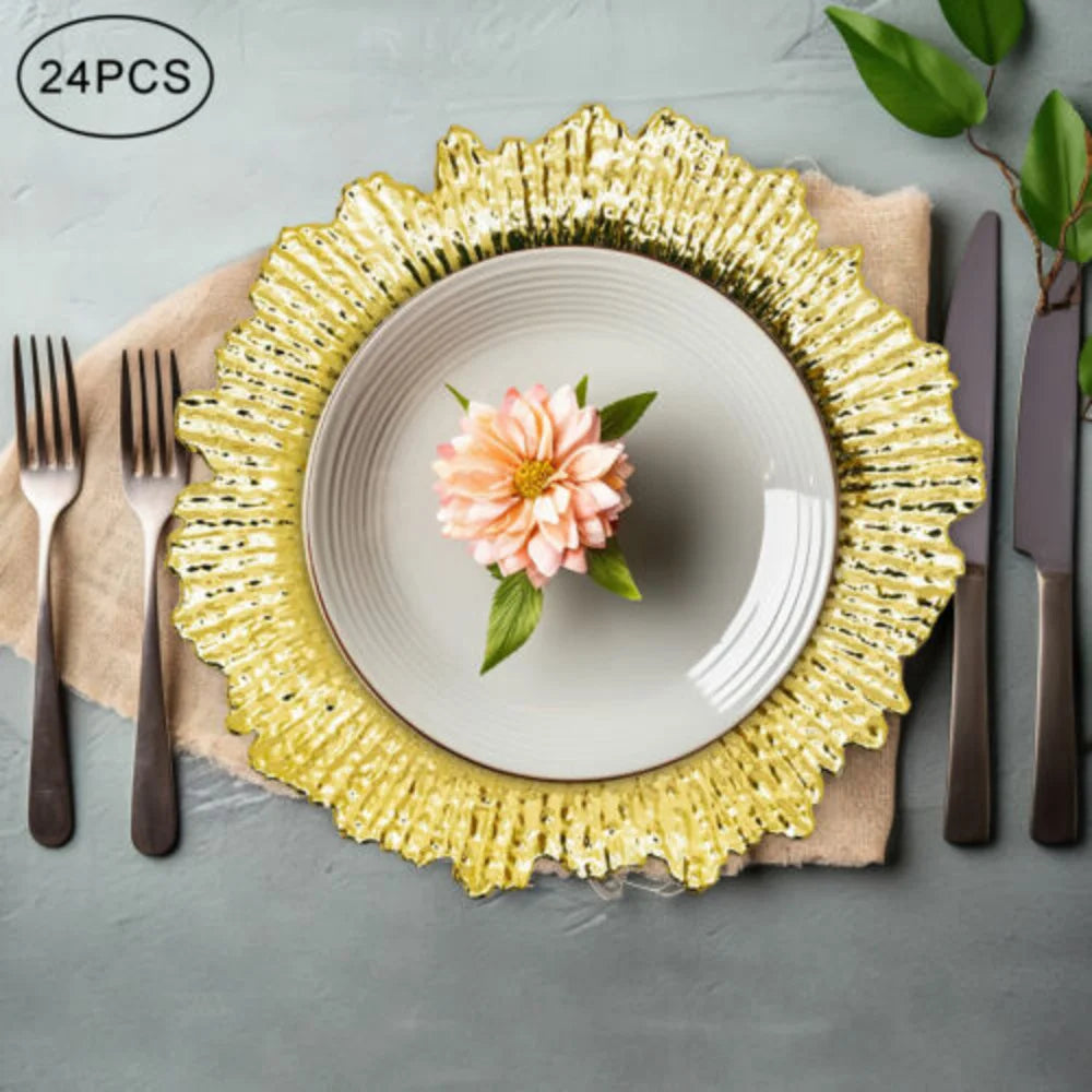 Bymaocar 24pcs 13inch Chargers Plate Round Gold Salad Reef Plate Luxurious Decor for Wedding Dinner Easy to Clean & Lightweight