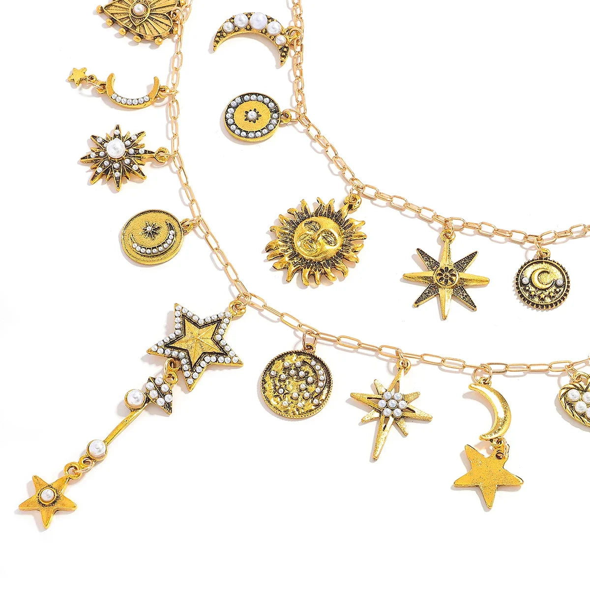 Trendy Double Layer Sun Star Pendant Necklace For Women Ancient Greek Style Lucky Exquisite Jewelry Birthday Gift For Women