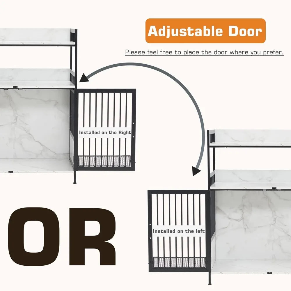 Furniture Style Dog Crate with Storage Shelves, Heavy Duty Wooden Dog Cage End Table, Triple Doors Pet House Indoor, 1368 (Whit