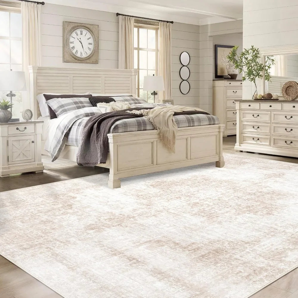 Area Rug 8x10 Vintage Rug: Large Washable Living Room Rug Retro Medallion Distressed Rug Soft Low Pile Non-Slip Rugs Indoor Floo