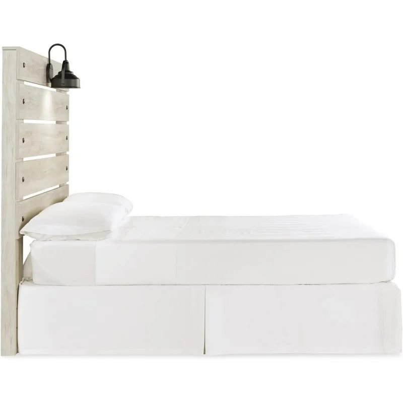 Cambeck Farmhouse Panel Headboard ONLY with USB Charging Stations, Full, Whitewash