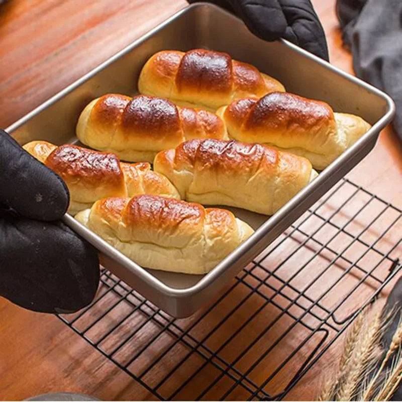 Rectangular Non-Stick Metal Baking Tray for Cake Bread Baguette Oven Bakeware 9 Inch 11 Inch 12.8 Inch