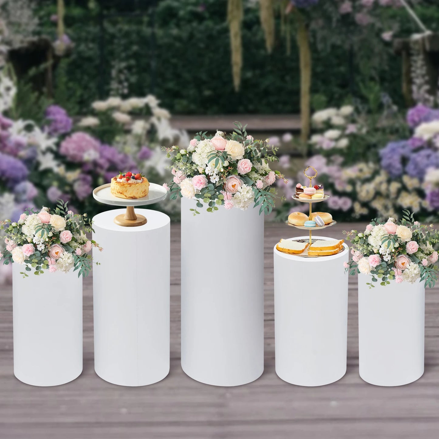 3/5PCS Cylinder Display Stands Iron Wedding Cake Cylinder Flowers Pillars Wedding Backdrop for Party Wedding Decorations White