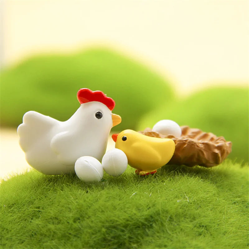 10 Pieces Hen Chicken Chick Egg Nest Small Statue Figurine Micro Crafts Ornament