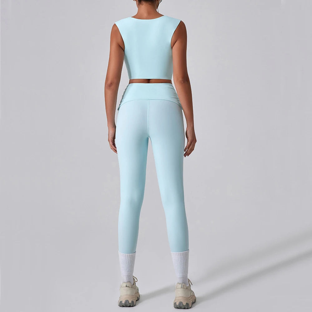2PCS Women Yoga Set Workout Pant Outfits Fitness Sportswear Gym Tracksuit High Waist Flare Leggings Sports Bra Athletic Wear
