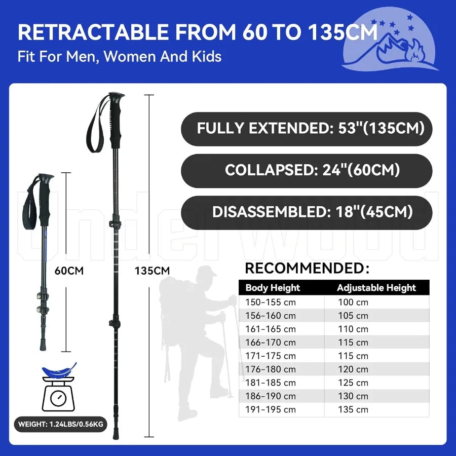 Collapsible Trekking Poles 2 Pack Adjustable Sticks
