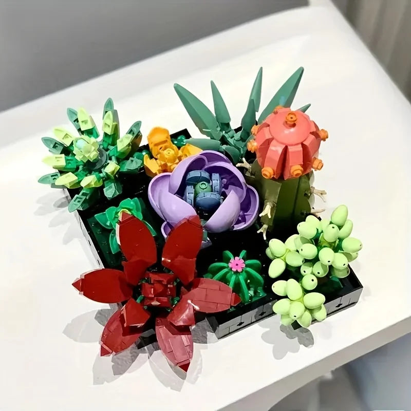 Plant-compatible succulent plant potted model ornaments children's small particle assembled building block toys